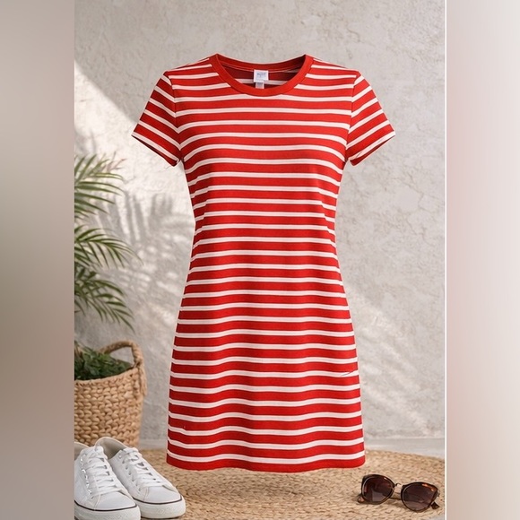 Old Navy Dresses & Skirts - Old Navy Red & White Striped T-Shirt Dress | Casual Summer Mini Dress Size M